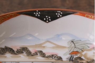 アンティーク雑貨　明治期　九谷　赤絵皿7枚セット(草花文人物画)(R-042568)