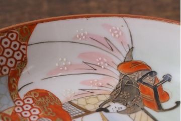 アンティーク雑貨　明治期　九谷　赤絵皿7枚セット(草花文人物画)(R-042568)