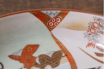 アンティーク雑貨　明治期　九谷　赤絵皿7枚セット(草花文人物画)(R-042568)