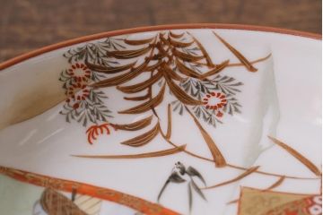 アンティーク雑貨　明治期　九谷　赤絵皿7枚セット(草花文人物画)(R-042568)