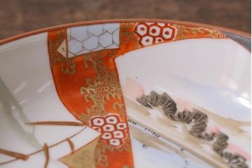 アンティーク雑貨　明治期　九谷　赤絵皿7枚セット(草花文人物画)(R-042568)