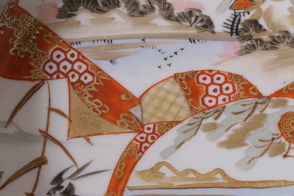 アンティーク雑貨　明治期　九谷　赤絵皿7枚セット(草花文人物画)(R-042568)