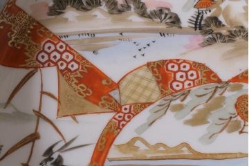 アンティーク雑貨　明治期　九谷　赤絵皿7枚セット(草花文人物画)(R-042568)