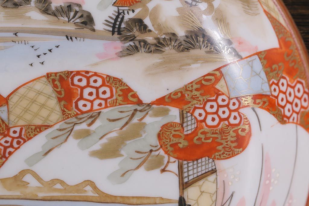 アンティーク雑貨　明治期　九谷　赤絵皿7枚セット(草花文人物画)(R-042568)