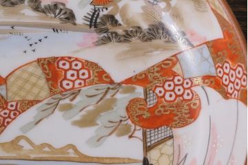 アンティーク雑貨　明治期　九谷　赤絵皿7枚セット(草花文人物画)(R-042568)