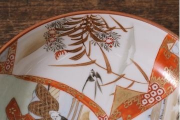 アンティーク雑貨　明治期　九谷　赤絵皿7枚セット(草花文人物画)(R-042568)