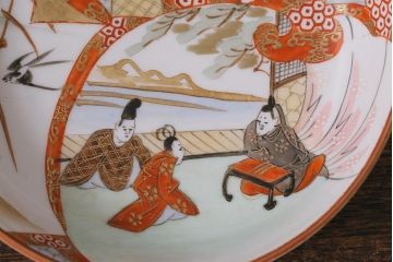 アンティーク雑貨　明治期　九谷　赤絵皿7枚セット(草花文人物画)(R-042568)