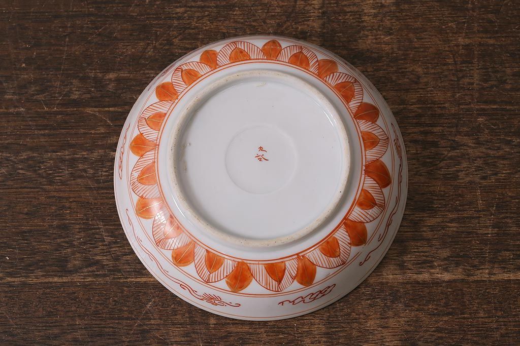 アンティーク雑貨　明治期　九谷　赤絵皿7枚セット(草花文人物画)(R-042568)