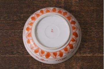 アンティーク雑貨　明治期　九谷　赤絵皿7枚セット(草花文人物画)(R-042568)