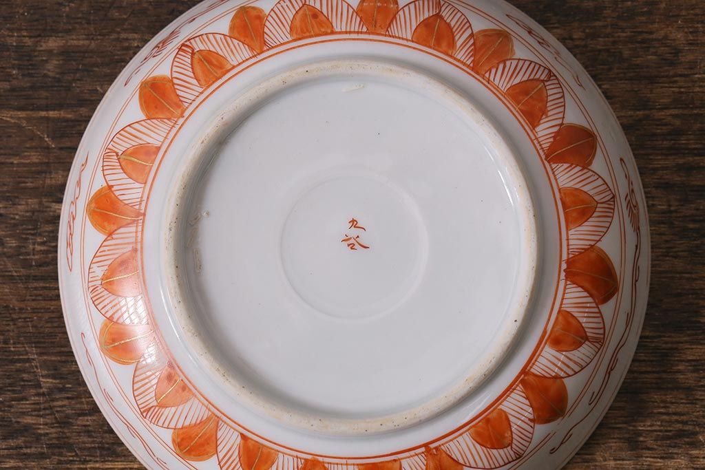 アンティーク雑貨　明治期　九谷　赤絵皿7枚セット(草花文人物画)(R-042568)