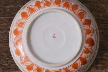 アンティーク雑貨　明治期　九谷　赤絵皿7枚セット(草花文人物画)(R-042568)