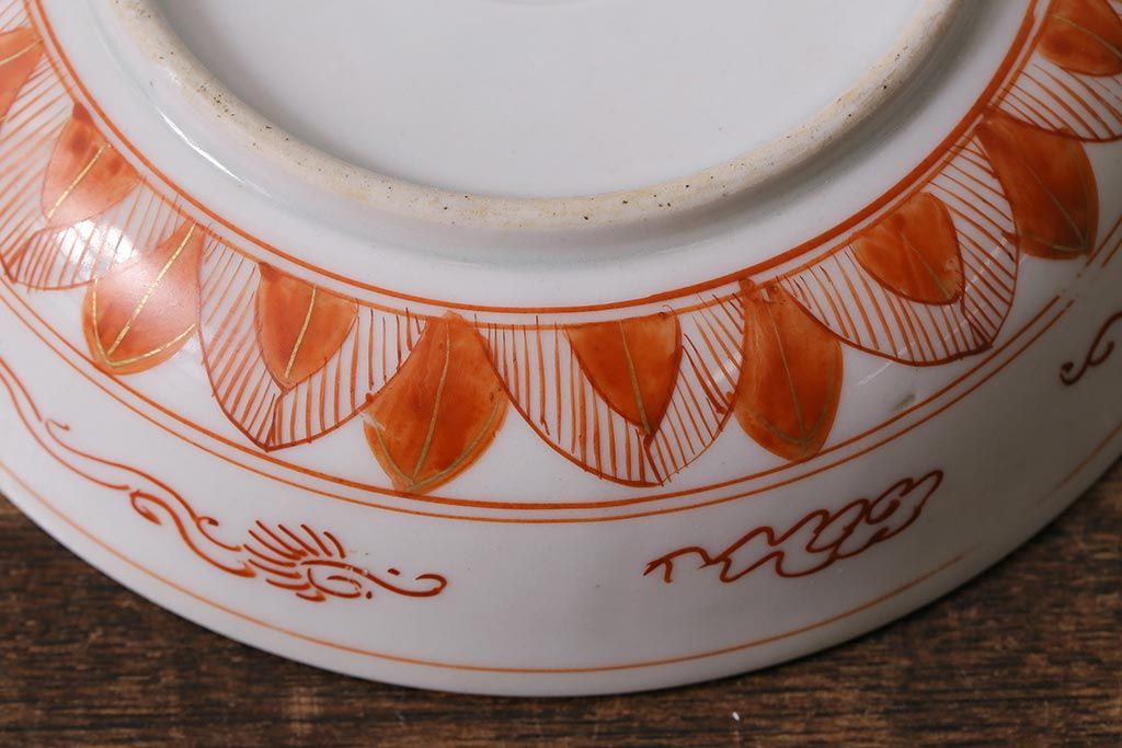 アンティーク雑貨　明治期　九谷　赤絵皿7枚セット(草花文人物画)(R-042568)