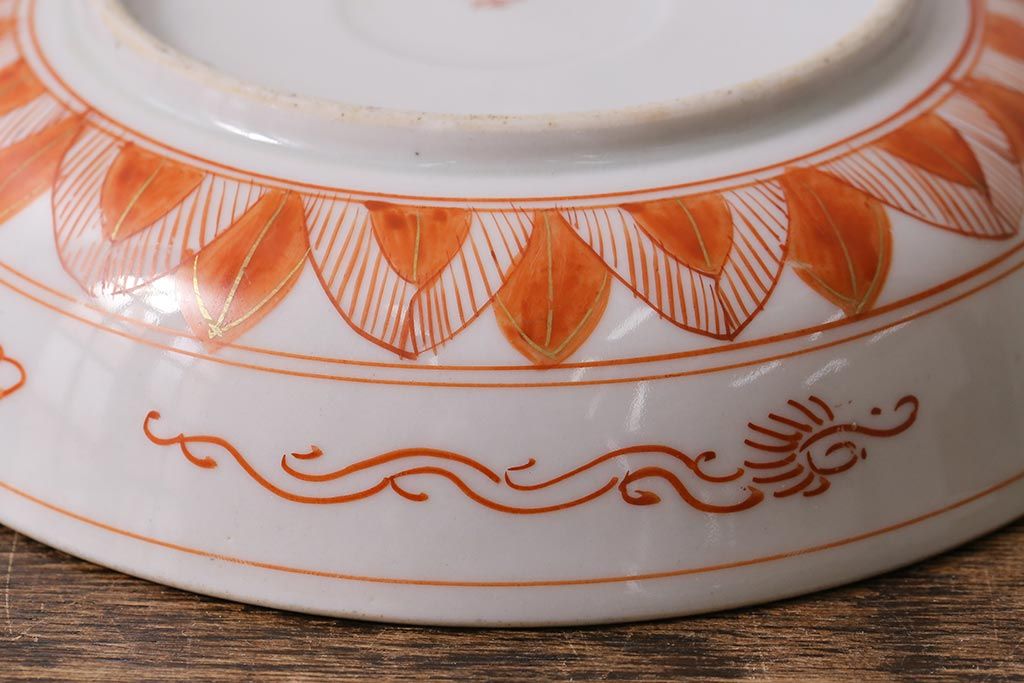 アンティーク雑貨　明治期　九谷　赤絵皿7枚セット(草花文人物画)(R-042568)