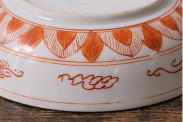 アンティーク雑貨　明治期　九谷　赤絵皿7枚セット(草花文人物画)(R-042568)