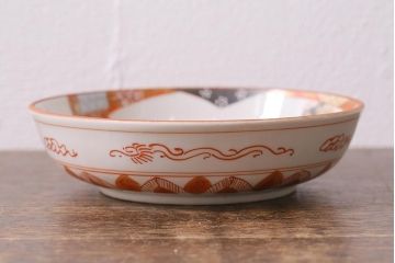 アンティーク雑貨　明治期　九谷　赤絵皿7枚セット(草花文人物画)(R-042568)