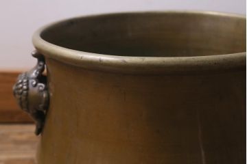 アンティーク雑貨　取っ手がおしゃれな真鍮火鉢一対(手あぶり、金属火鉢)(R-042571)