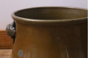 アンティーク雑貨　取っ手がおしゃれな真鍮火鉢一対(手あぶり、金属火鉢)(R-042572)