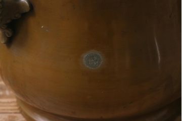 アンティーク雑貨　取っ手がおしゃれな真鍮火鉢一対(手あぶり、金属火鉢)(R-042572)