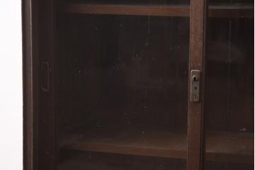 アンティーク家具　和製アンティーク　栓材　大正ロマン　和洋折衷デザインが魅力のガラス戸棚(収納棚、飾り棚、食器棚、キャビネット)(R-042575)