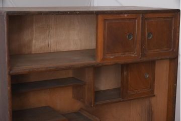 ビンテージ家具　前面ケヤキ材　ガラス戸に山水図が描かれた風情のある茶箪笥(タンス、収納棚)(R-042581)