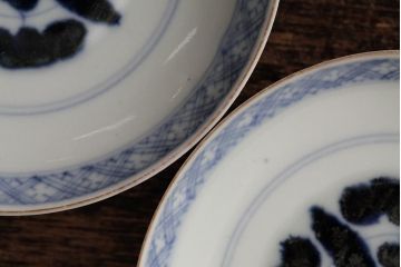 アンティーク雑貨　江戸期　古伊万里　色絵染付蓋茶碗2客セット(和食器)(R-042587)