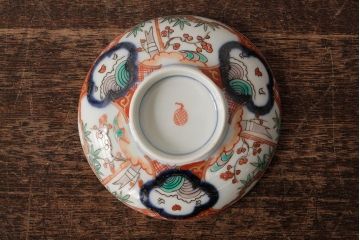 アンティーク雑貨　江戸期　古伊万里　色絵染付蓋茶碗2客セット(和食器)(R-042587)
