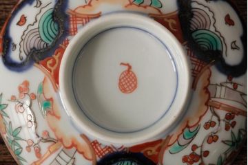 アンティーク雑貨　江戸期　古伊万里　色絵染付蓋茶碗2客セット(和食器)(R-042587)