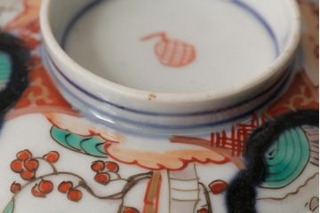 アンティーク雑貨　江戸期　古伊万里　色絵染付蓋茶碗2客セット(和食器)(R-042587)