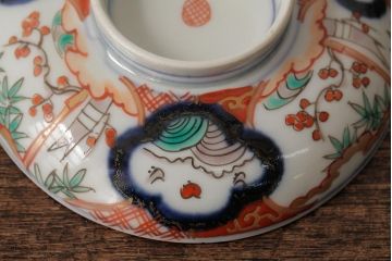 アンティーク雑貨　江戸期　古伊万里　色絵染付蓋茶碗2客セット(和食器)(R-042587)
