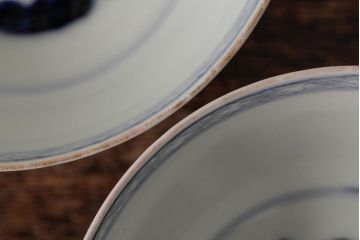 アンティーク雑貨　江戸期　古伊万里　色絵染付蓋茶碗2客セット(和食器)(R-042587)