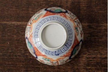 アンティーク雑貨　江戸期　古伊万里　色絵染付蓋茶碗2客セット(和食器)(R-042587)