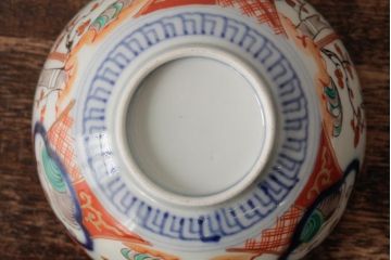 アンティーク雑貨　江戸期　古伊万里　色絵染付蓋茶碗2客セット(和食器)(R-042587)
