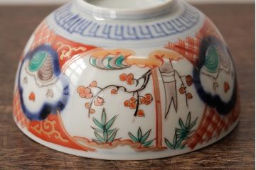 アンティーク雑貨　江戸期　古伊万里　色絵染付蓋茶碗2客セット(和食器)(R-042587)