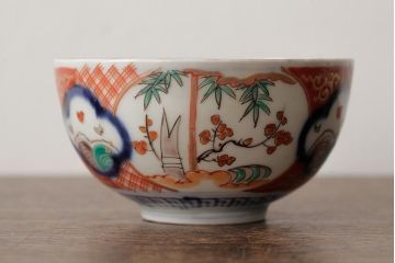 アンティーク雑貨　江戸期　古伊万里　色絵染付蓋茶碗2客セット(和食器)(R-042587)