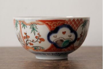 アンティーク雑貨　江戸期　古伊万里　色絵染付蓋茶碗2客セット(和食器)(R-042587)