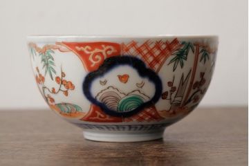 アンティーク雑貨　江戸期　古伊万里　色絵染付蓋茶碗2客セット(和食器)(R-042587)