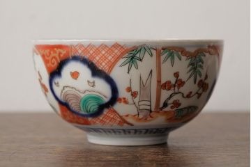 アンティーク雑貨　江戸期　古伊万里　色絵染付蓋茶碗2客セット(和食器)(R-042587)