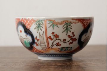 アンティーク雑貨　江戸期　古伊万里　色絵染付蓋茶碗2客セット(和食器)(R-042588)