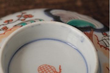 アンティーク雑貨　江戸期　古伊万里　色絵染付蓋茶碗2客セット(和食器)(R-042588)