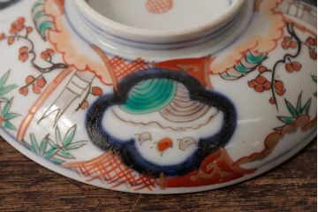 アンティーク雑貨　江戸期　古伊万里　色絵染付蓋茶碗2客セット(和食器)(R-042588)