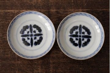 アンティーク雑貨　江戸期　古伊万里　色絵染付蓋茶碗2客セット(和食器)(R-042588)