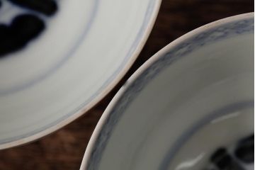 アンティーク雑貨　江戸期　古伊万里　色絵染付蓋茶碗2客セット(和食器)(R-042588)