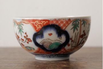 アンティーク雑貨　江戸期　古伊万里　色絵染付蓋茶碗2客セット(和食器)(R-042588)