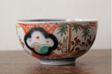 アンティーク雑貨　江戸期　古伊万里　色絵染付蓋茶碗2客セット(和食器)(R-042588)