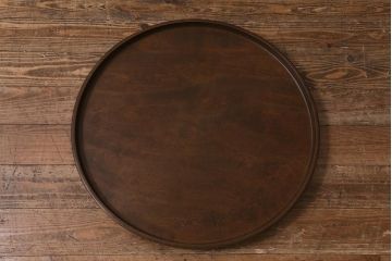 昭和中期　桂(カツラ)材一枚板　大きな刳り貫き盆(丸盆、くりぬき盆)(R-042591)