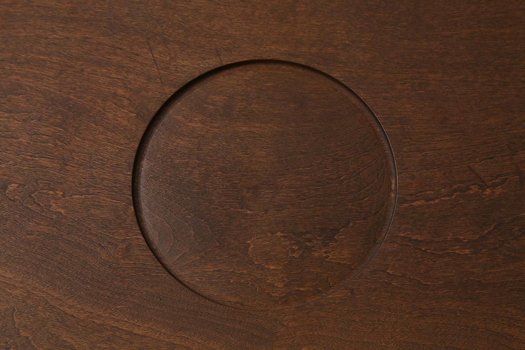 昭和中期　桂(カツラ)材一枚板　大きな刳り貫き盆(丸盆、くりぬき盆)(R-042591)