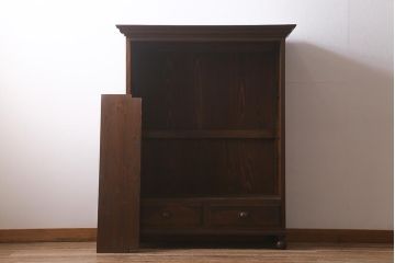和製アンティーク　大正昭和初期　ニレ材　大正ロマン　落ち着いた大人の優美さ漂うブックケース(本箱、戸棚、飾り棚)(R-042595)