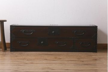和製アンティーク　明治大正期　前面ケヤキ材　刀箪笥をリメイクしたサイドボード(リビングボード、チェスト、収納棚、テレビボード)(R-042596)