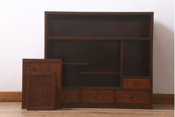 アンティーク家具　前面欅(ケヤキ)材　玉杢　倹飩扉付　漆塗りが美しい茶箪笥(戸棚、収納棚)(R-042619)