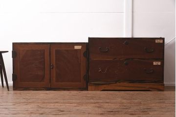 アンティーク家具　ケヤキ・桐・黒柿材　衣装盆付き　上手物の重ね衣装箪笥(和服箪笥、着物箪笥、収納箪笥、キャビネット)(R-042623)